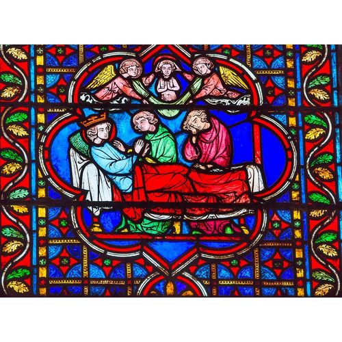 King Death Bed Angels Medieval Stories stained glass-Notre Dame Cathedral-Paris-France
